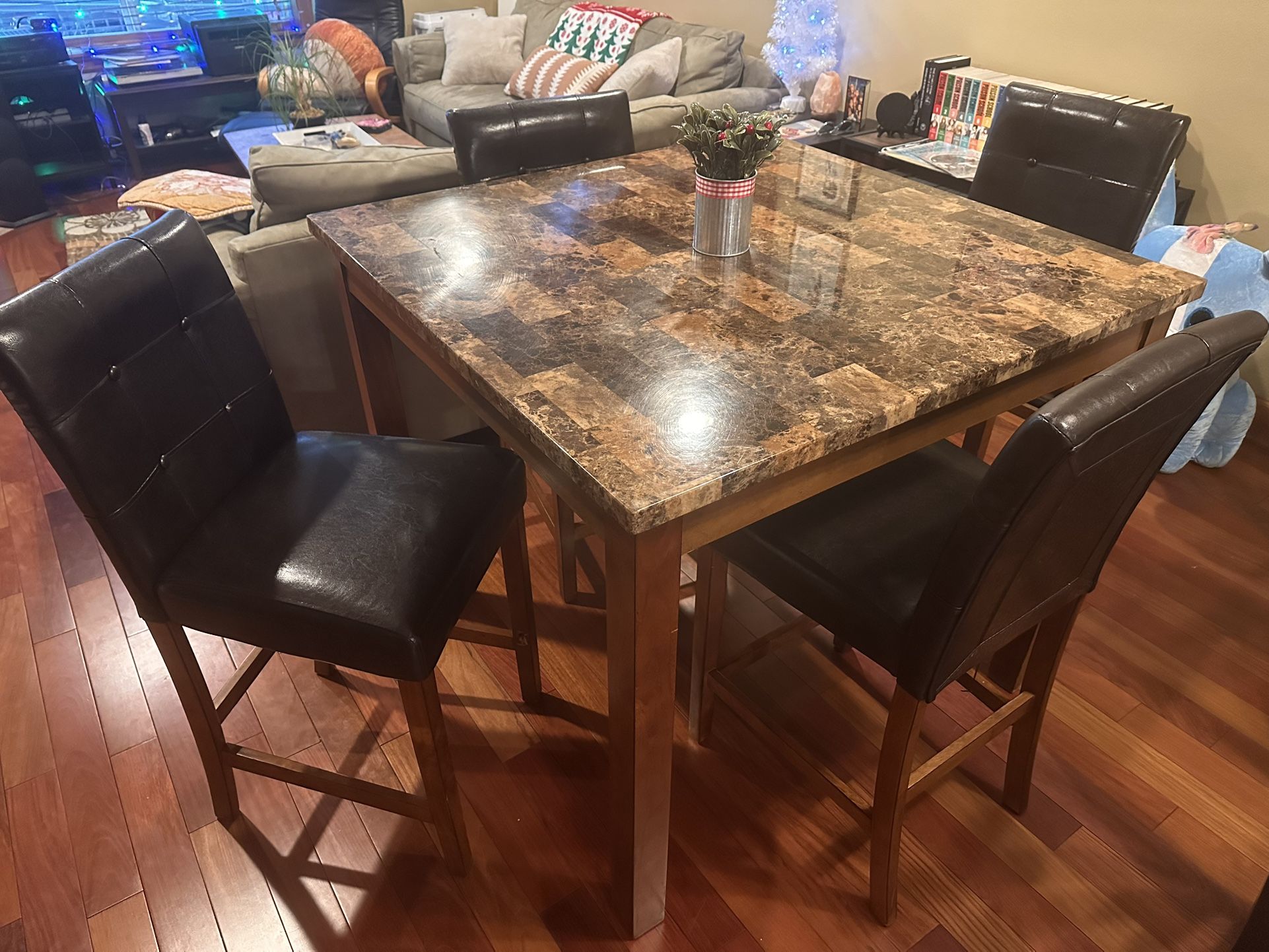Faux Marble Top Square Dining Table Set