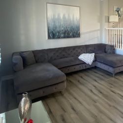 Gorgeous Gray Velvet Sofa Couch Sectional!
