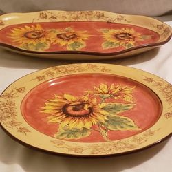 Vintage Maxcera Orange Sunflower Hand-painted Serving Platters
