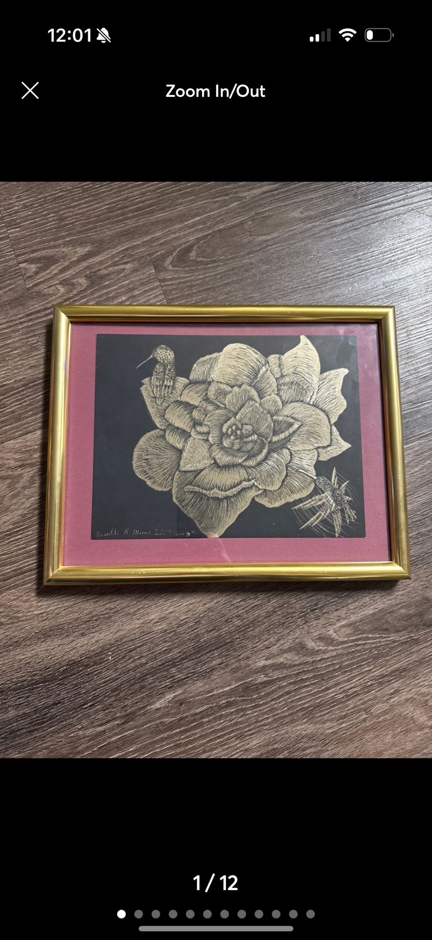 rose & hummingbird framed artwork