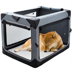 Pettycare 30 Inch Collapsible Dog Crate for Medium Dogs, 4-Door Foldable Soft Dog Kennel with Chew Proof Mesh Windows, Indoor & Outdoor Travel Dog Cra