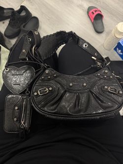 Black Leather Studded Shoulder Bag
