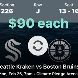 4 Tickets Kraken  vs Boston Bruins