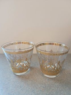 Vintage MCM Gold Low Ball Glassware Barware 