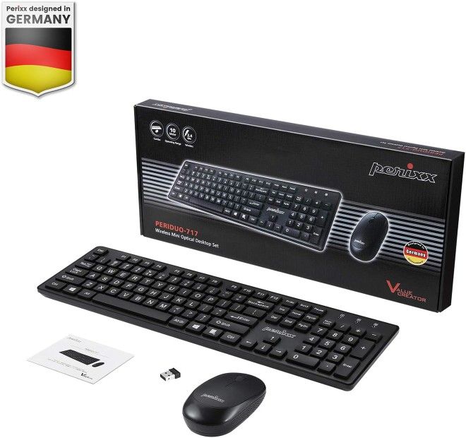 Perixx PERIDUO-717 Wireless Standard Keyboard and Mouse Combo-Set with Big Print Letter, Black
