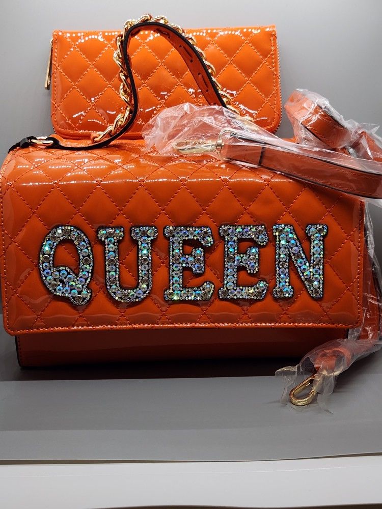 2 PC QUEEN Embellished Purse & Wallet Set