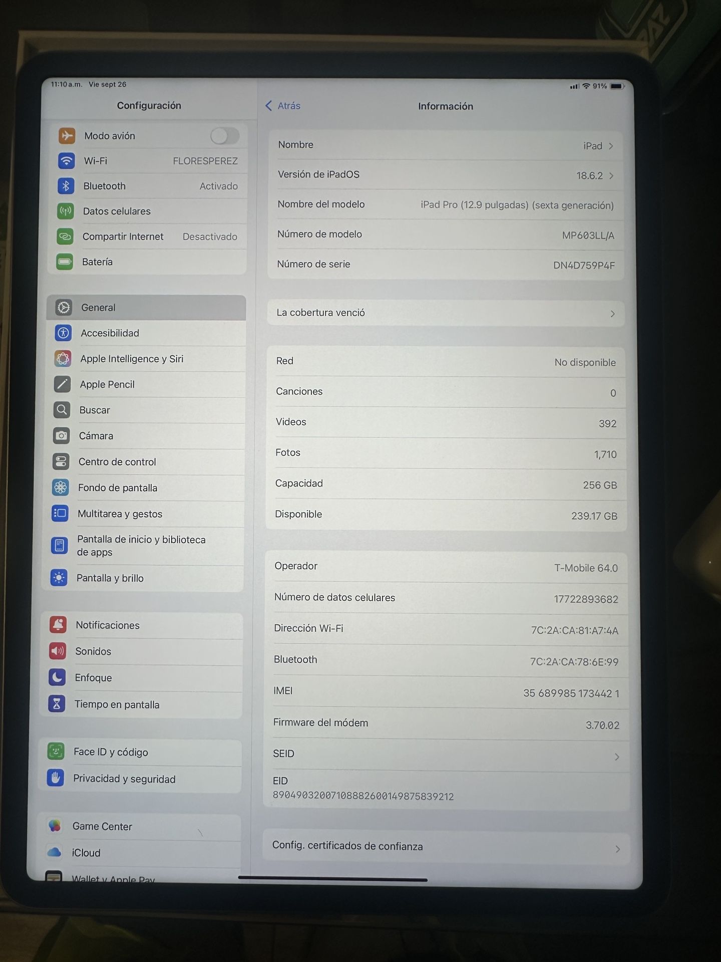 📱 iPad Pro 12.9″ 6th Gen – 256 GB Wi-Fi + Cellular – Unlocked