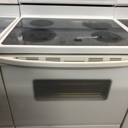 Self Clean White Glass Top Stove 