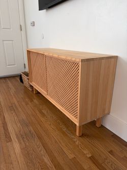 Solid Wood Sideboard / TV Console – Handmade Pine Credenza with Lattice Sliding Doors