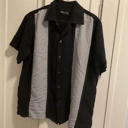 Men’s casual black and gray button-down Car Show Bowling LARGE 