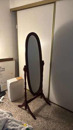 Oval Cheval Floor Mirror Dark Wood