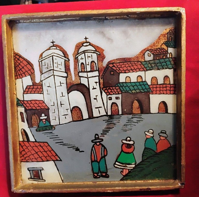 Vintage Peruvian Art On Glass