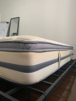 Queen Size Floating Metal Bed Frame with LED Lights and Charging Station