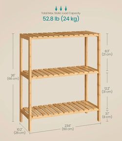 SONGMICS Bamboo Storage Shelf 3-Tier Shelving Unit - Bamboo