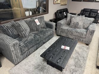 CHARCOAL GRAY SUPER SOFT CORDUROY SOFA AND LOVESEAT COUCH SET 
