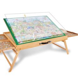 Adjustable Jigsaw Puzzle Board, 4 Drawers & Cover 3-Tilting-Angle, Adult Size