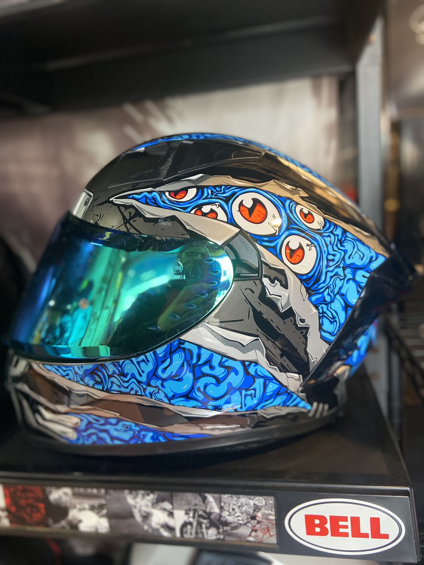 New Blue Eyes Dot Motorcycle Helmet $150