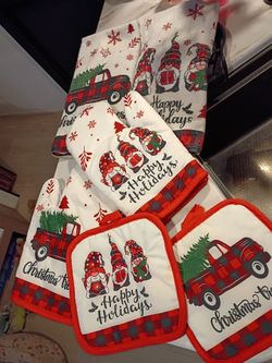 Christmas gnome kitchen towels with hand mits