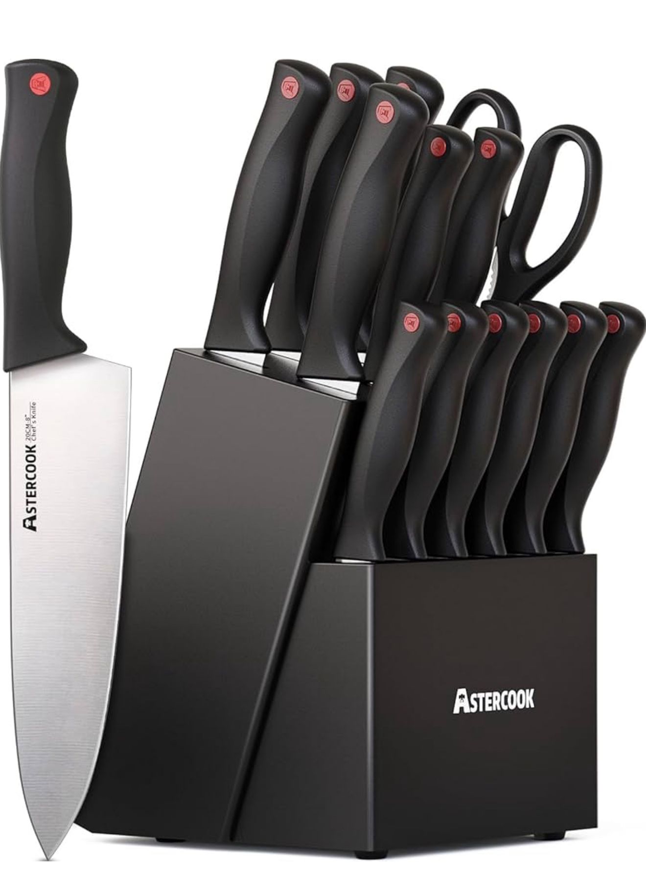 Knife Set, 15 Pieces Kitchen knives Set with Built-in Sharpener
