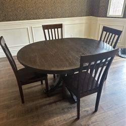 Delivery available Dark Solid Wood Dining Table Set With 4 Chairs 