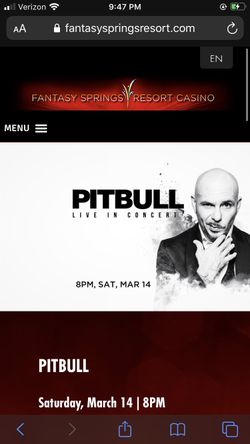 Pitbull tickets Fantasy Springs resort