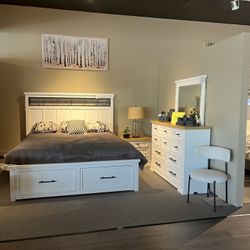 King Bed, Dresser, Mirror And Nightstand 