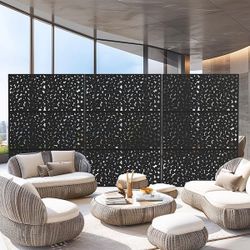 47 in. W x 71 in. H Black Yuhua Stone Rectangle Galvanized Sheet Outdoor Private Screen Decorative Art Panel