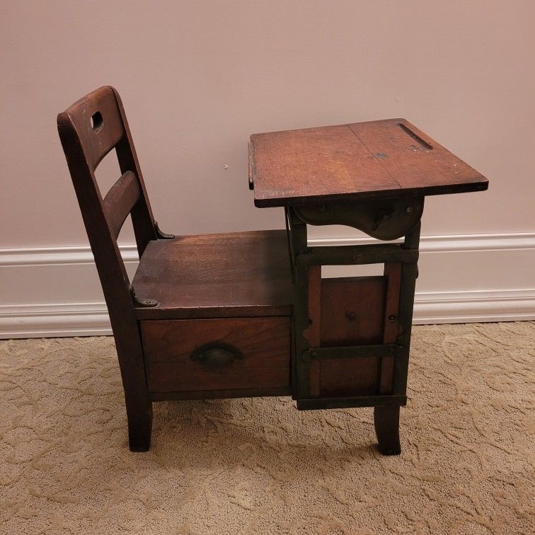 Antique Children's Oak School Desk with Drawer