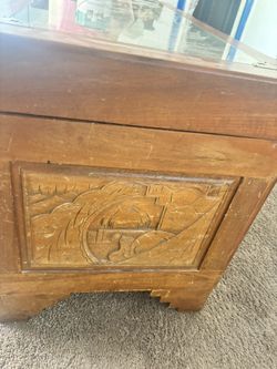 Oriental Carved Wood Chest 1950s Walnut 