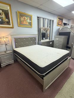 Silver Bedroom Set with LED Headboard