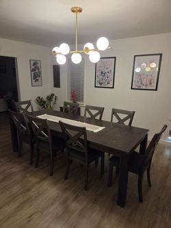 Ethan Allen Vinson Oak Extension Dining Table & 8 Ashley Myshanna Chairs - 9pc Set