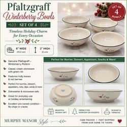 Pfaltzgraff Winterberry Set of 4 Soup Dessert Berry Bowls 6"