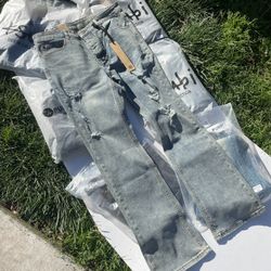 Ksubi Flared Size 36 Ripped Blue Washed Jeans 