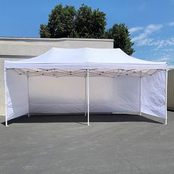 (Brand New) $240 Heavy Duty 10x20 FT Canopy (with 4 Sidewalls) Ez Pop Up Outdoor Party Tent w/ Carry Bag (White/Blue)