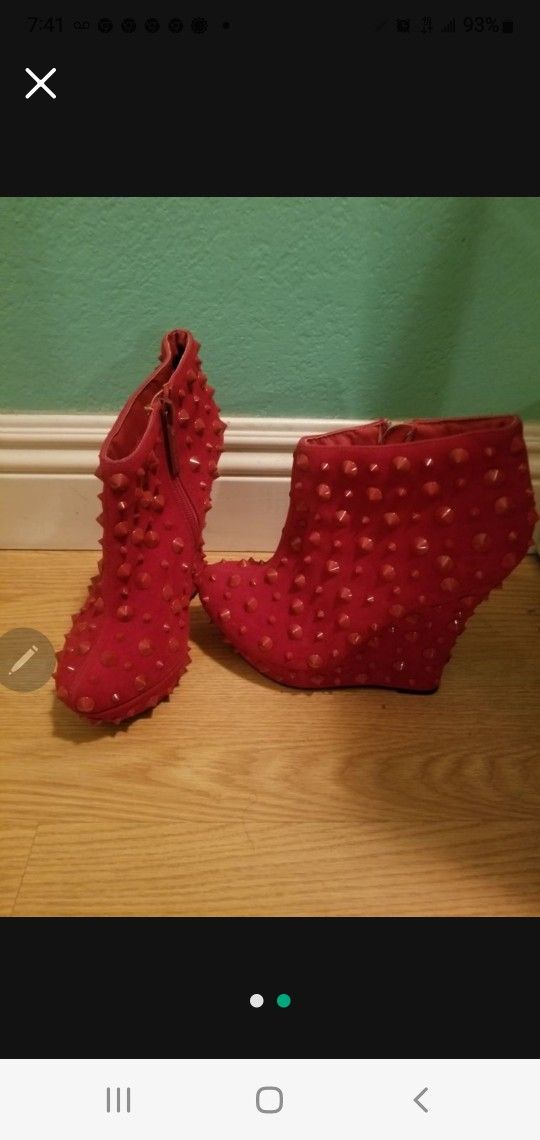 Red Sheik studded Booties..5 inch heel...Size 6 1/2 womens..Really cute!
