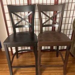 Two  Wooden High Bar Stools