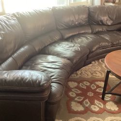 Curved Dark Brown Genuine Leather Sofa