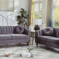 Modern Style Gray Microfiber Couch Set 