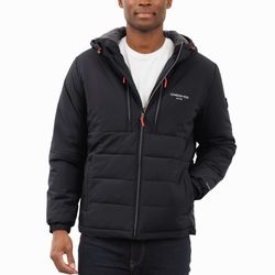 London Fog Men's Stretch Hooded Puffer M