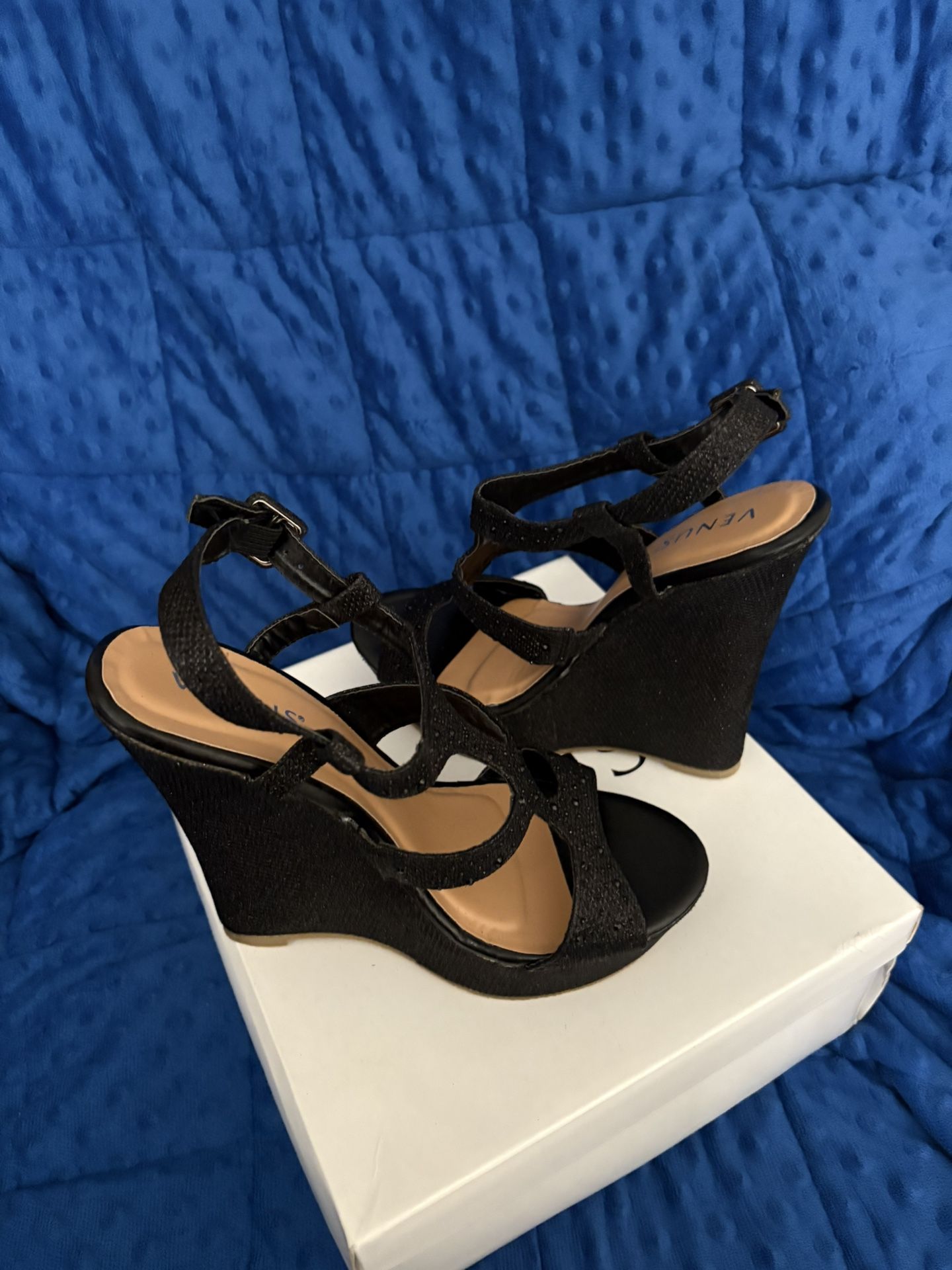 Venus Black Wedge Heels