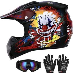 Youth Dirt Bike Helmet Set w/ Goggles & Gloves (Medium) 