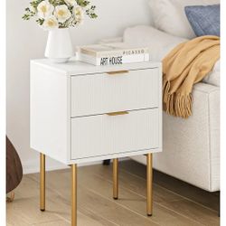 Nightstand, 2 Drawer Dresser for Bedroom, Small Side Table with 2 Drawers, Bedside Furniture, Night Stand, End Table with Gold Frame for Bedroom, Livi