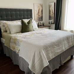 Queen Grey Velvet Upholstery Bed