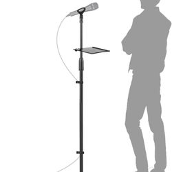 Microphone Stand, Adjustable Karaoke Mic Holder for Singing, Universal Floor Standing Detachable Mike Stand with Weighted Round Base, Cable Clip, Barr