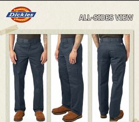 Black Dickies Men’s Relaxed Fit Cargo Work Pants, Wrinkle-Resistant Fabric,