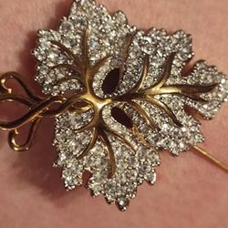 Swarovski Clear Crystal Gold Leaf Pin