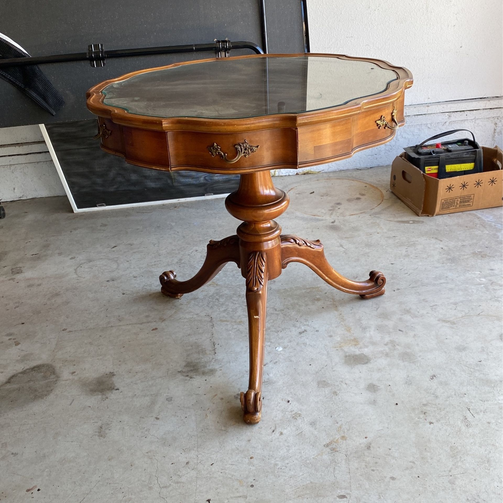 Octagon Glass Top Antique Table