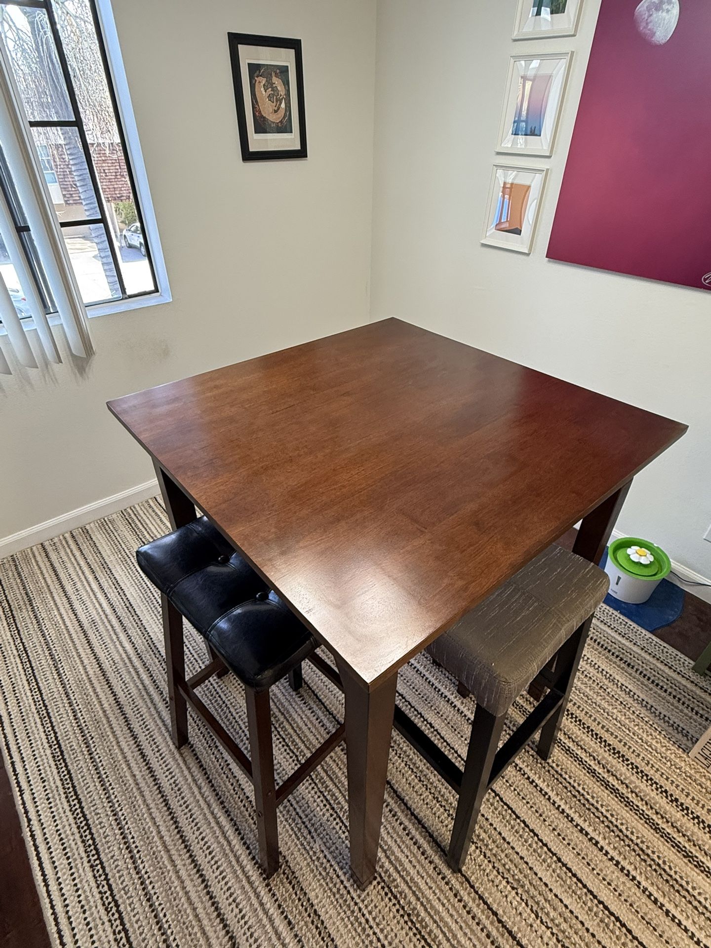 Walnut Dining Table With Chairs-Bar Height