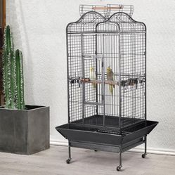 Extra Large Bird Cage 63'' Open Play Top Bird Cage for African Grey Parrots/Amazon Parrot/Caiques/Macaw with 360° Wheels