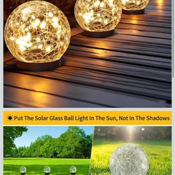 Set of 4 Solar Globe Lights Outdoor Waterproof - Cracked Glass Ball Lights for Garden